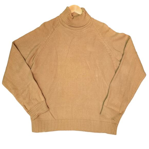 LOGG Label of Graded Goods Sweater Women Large Tan Brown Cotton Knit Turtle Neck - Picture 1 of 10